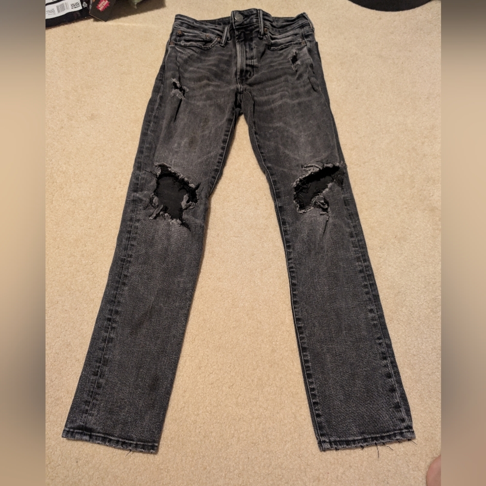 American Eagle Outfitters Charcoal Distressed Straight Leg Jeans